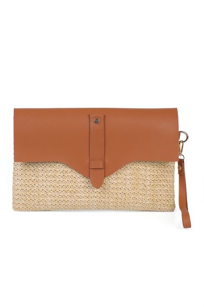 Alessia Bag Cloe Magnet Cover Straw Clutch Bag Camel