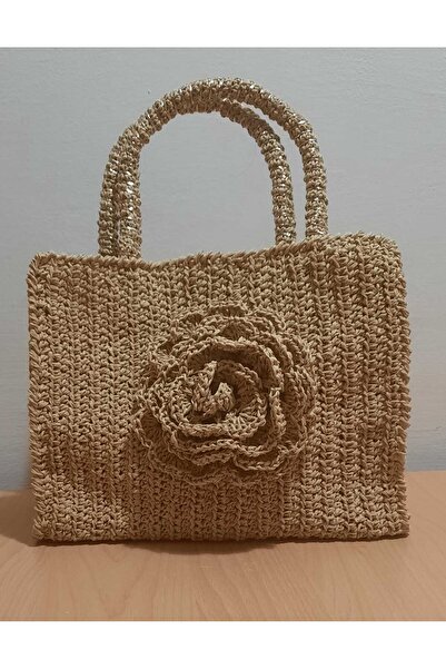 Stil حقيبة كتف بحبل من القش على شكل وردة