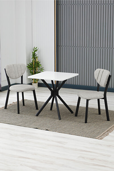 Lumodi Mobilya Elma Kare Mutfak Masa Sandalye Takımı, 2 Sandalye 1 Sabit Beya...