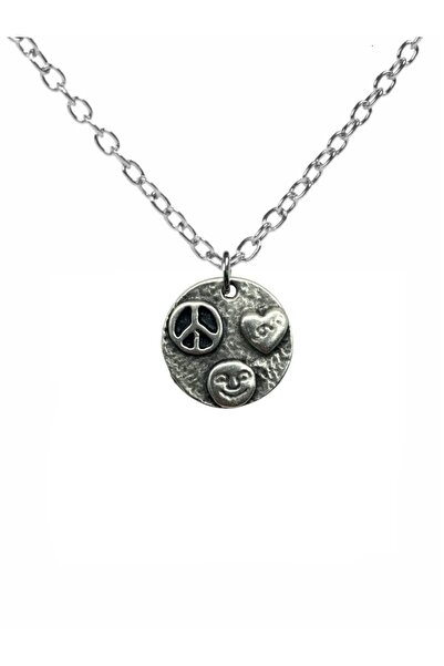 Herşey Nota قلادة للجنسين برمز السلام والقلب والابتسامة - سلسلة 60 سم، مجوهرا...