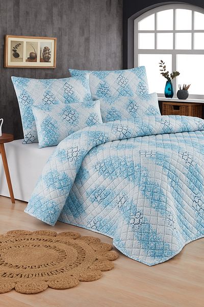 Mislina Home Mykonos Single Quilted Filled Pique 4 Seasons Baklava Dsn | Pillow Case Gift |   160X230Cm