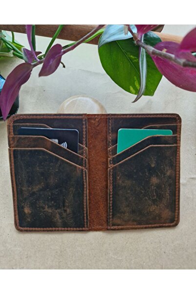 Muhtalif Markalar حافظة بطاقات روتا 6+2 حجرة لون كستنائي جلد طبيعي للرجال محفظة عمودية لحمل البطاقات 11,5x7,5 سم