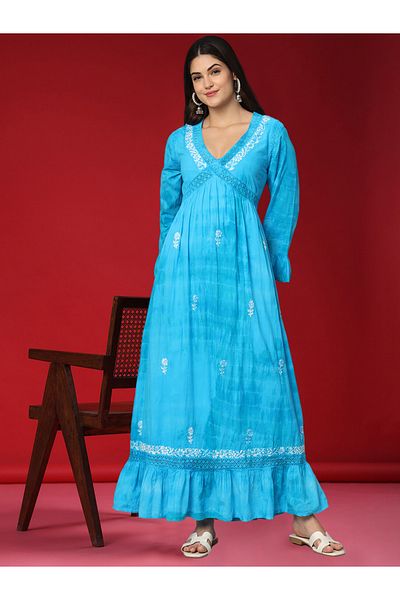 alaya Women Chikankari Hand Embroidered Cotton Jalabiya in Tie-Dye shades-AL2160