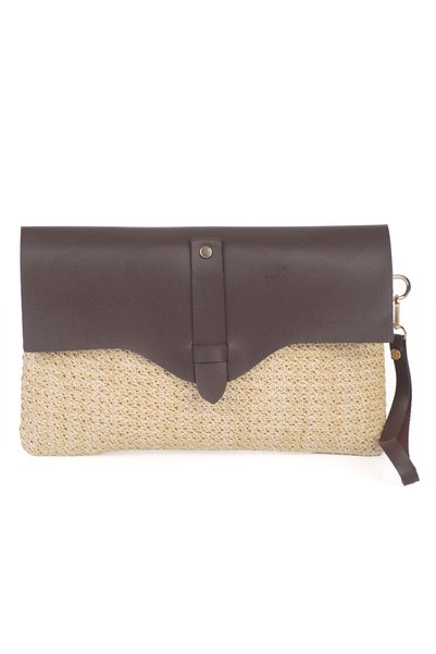 Alessia Bag Cloe Magnet Cover Straw Clutch Bag Brown