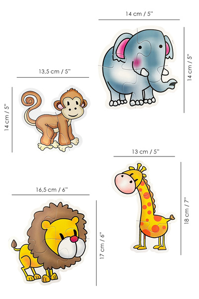 Meleni Toys 13 Parça Hayvan Figürlü Puzzle Seti - Aslan Fil Zürafa Maymun Şekilli 2-3 Yaş Eğitici Yapboz