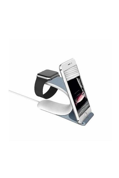 OEM Support and Stand for Apple Watch and iPhone, White/Grey