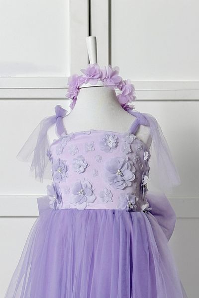 modabesta 3D Floral Long Girl's Evening Dress and Party Dress with Lilac Crown Gift