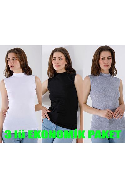 Şenay Women's Lycra Zero Sleeve Fisherman's Collar 4-Pack Economic Package
