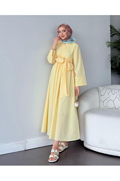TESETTÜR AKBAŞ Çapraz Düğme Detaylı Bağlamalı Poplin Tesettür Elbise