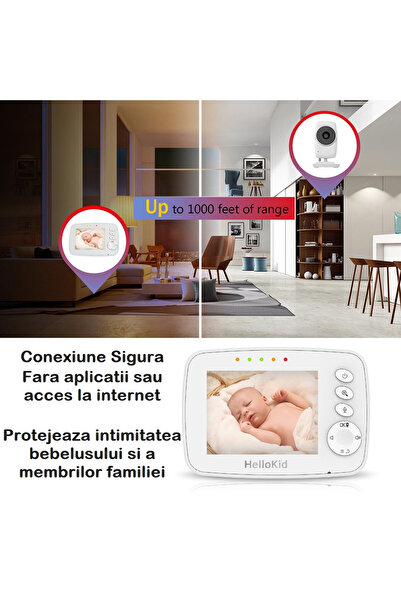 Smart Vibe HelloKid SE-3M - Αυτόματη νυχτερινή όραση βρεφικού μόνιτορ, αμφίδρομος ήχος, θερμοκρασία/υγρασία, λευκό