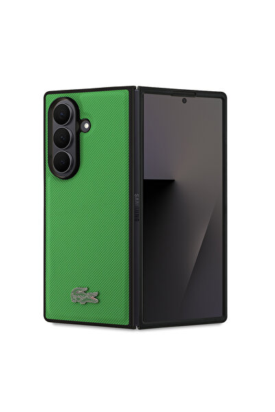 Lacoste Galaxy Z Fold 7 Kılıf Lisanslı M-safe Uyumlu Pike Desenli İkonik Timsah Logolu Kapak Yeşil