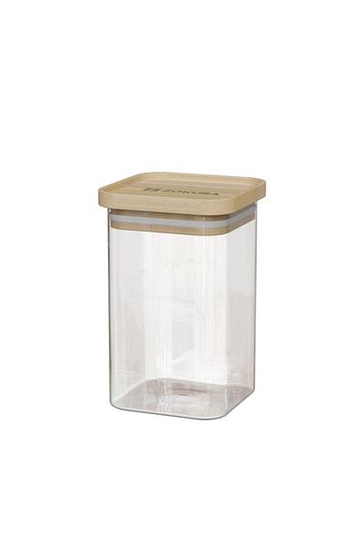 Zokura Recipient patrat Z1417, sticla, 8x8cm, 550ml, cu capac din bambus