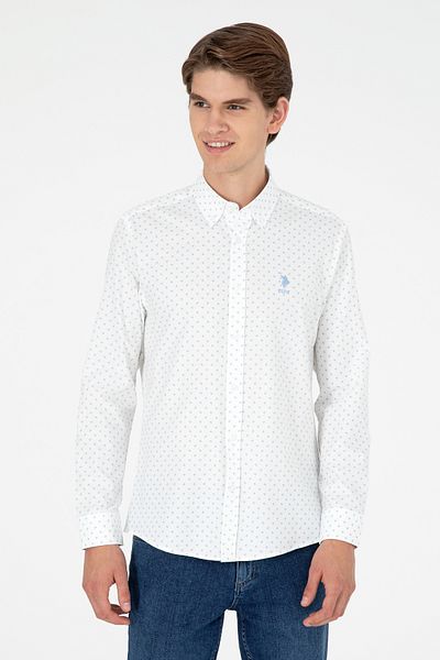 U.S. Polo Assn. Men's White Shirt With Pattern And Embroidered Logo