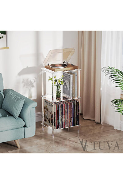 TUVA VINORA | Pleksi Kitaplık Yan Sehpa | Dikey Vinil Depolama Raf Ünitesi Stand