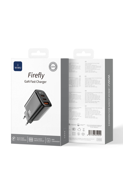 WIWU Wi-G010 Firefly Serisi GaN Tech PD Hızlı Şarj Özellikli Şarj Başlığı 30W Siyah