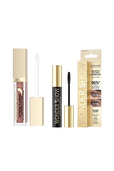 Eveline Cosmetics Set Eveline Wonder Show cu luciu de buze volum 03 English Rose și rimel volum și separare