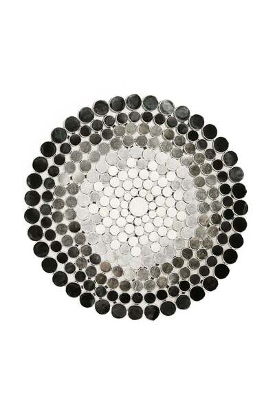 deco marié Gri ve Siyah Puantiyeli Yuvarlak Dana Derisi Halı, Şık Mutfak Halı...