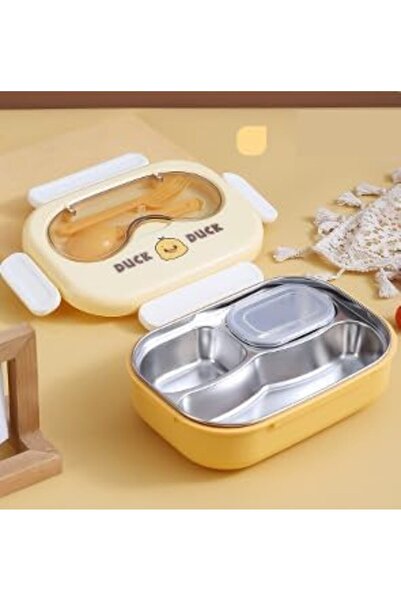 Twisoo Cute Cartoon Bento Stainless Steel Lunch Box Double Decker With Soup Bowl, Plastic Spoon, For