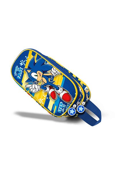 Sonic The Hedgehog school pencil case, 3D design, 2 compartments, rectangular, 22 x 9.5 x 6.5 cm