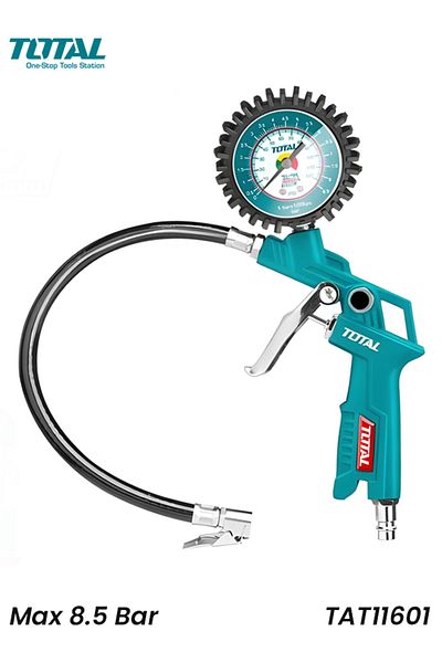 TOTAL TAT11601 Air Tire Inflater Gun, Heavy Duty Pressure Gauge, MAX 8.5Bar 120PSI Inflating Gun,