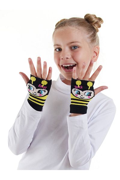 Denokids Bees Girl's Fingerless Gloves