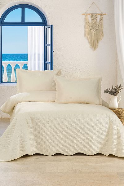 Evimcim Elegant Wave Double Bedspread Set 250X260 cm + 2 Flounce Pillowcases 50X70 cm