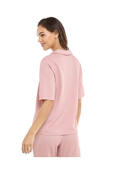 R&B Textured Collared Top with Short Sleeves