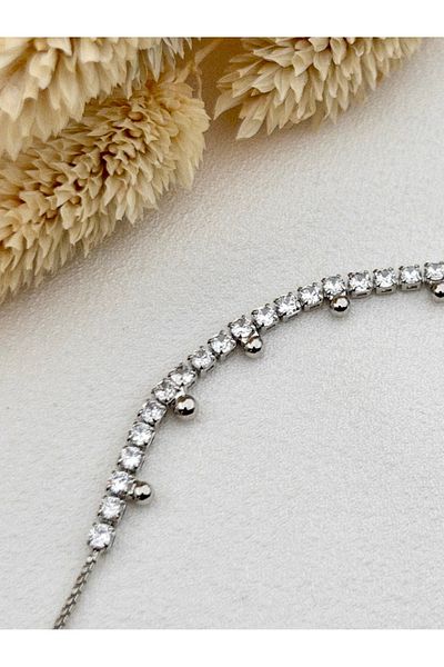 Siya Silver Zircon Stone Dorika Steel Anklet with Topcuk