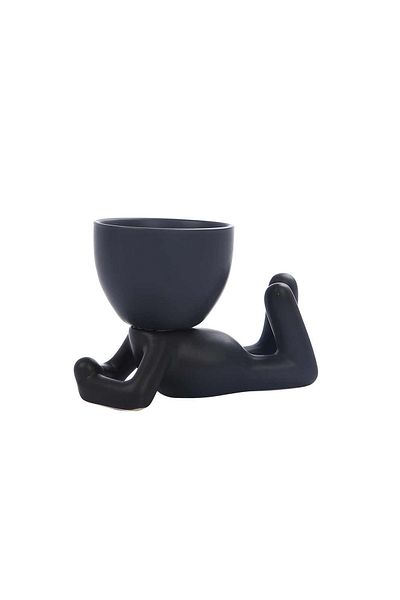 Leexo Nordic style mini ceramic desk vase, human body shape 9 cm, black