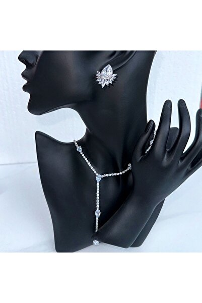 FashionForYou Σετ αξεσουάρ Feeling, κολιέ με κρυστάλλους ζιργκόν και σκουλαρίκια, σε κομψό κουτί, Ασημί