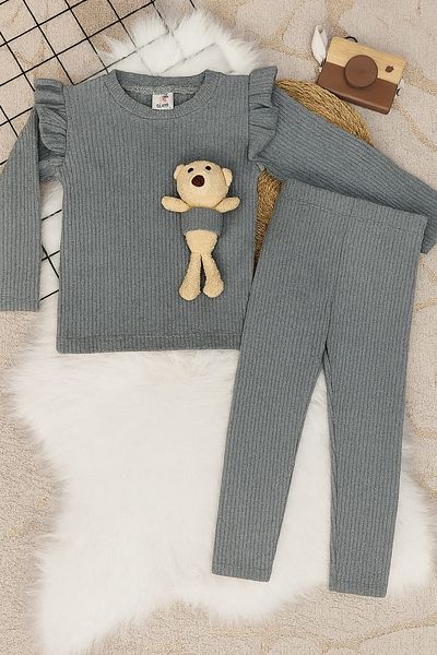 renkli diyar Girl's Top and Bottom Set Long Sleeve Teddy Bear Blouse and Trousers Nursery Kindergarten Primary School
