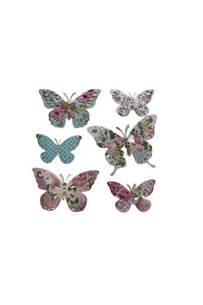 Bibilel Sticker de perete 6 Fluturi, motive florale, Multicolor