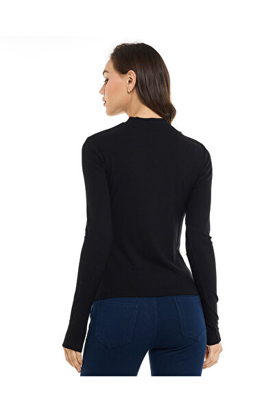 R&B Ribbed Top with High Neck and Long Sleeves