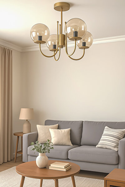 Turanconcept Kaya 4lü Dekoratif Avize Modern Klasik Tasarım Salon Yemek Odası...