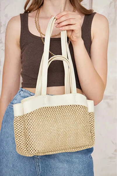 Novamiy حقيبة يد نسائية من القش المستوردة عالية الجودة بعرض: 35 سم وطول: 21 سم