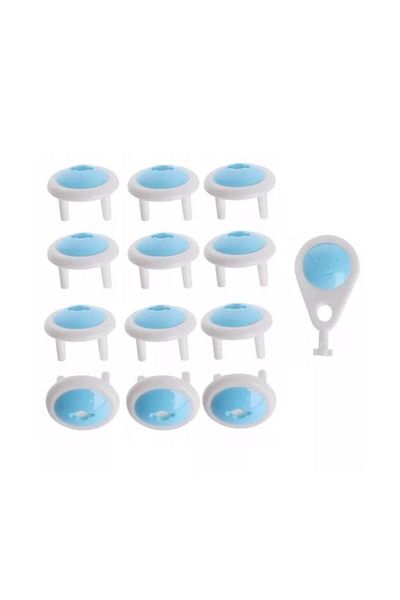 Bibilel Set of 12 socket protectors for children, with key, White/Blue, RBT-BBL8184