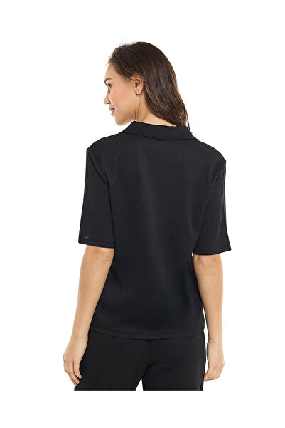 R&B Textured Collared Top with Short Sleeves