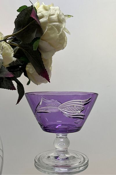 DECOSTYLE Multi-Purpose Colorful Foot Bowl with Tulip Decoration 345 Cc Cake, Ice Cream Salad Magnolia