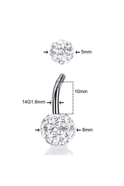 Siya Silver Zircon Stone Ball Head Steel Navel Piercing