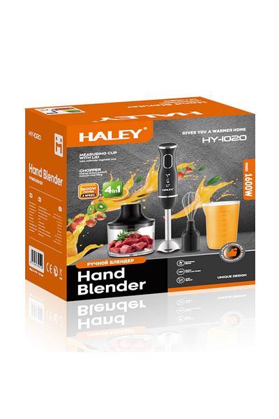 HALEY 4-in-1 Electric Hand Blender, 1600W, Stainless Steel, 2 Speeds + Chopper, Whisk, Beaker