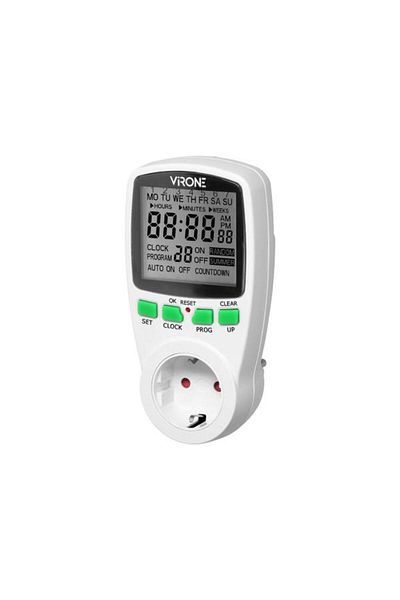 Virone Programmable Socket DT-1(GS), schuko, 230 V, 16 A, 3680 W, 12/24 hours, IP 20, 16 programs, s