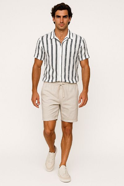 OIL PARK Men's Elastic Waist Back Single Pocket Soft Textured Linen Shorts