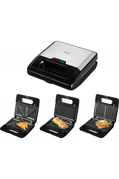 ECG Sandwich-maker S3173 3in1 Triangle, 750W, 3 types of removable plates, black-stainless steel