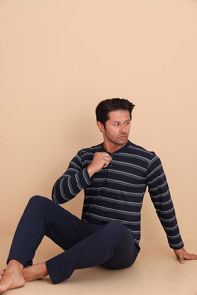 Redline Brink Regular Navy Blue Men's Long Sleeve Pajama Set
