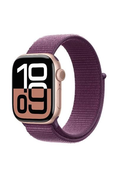Apple Smartwatch Watch 10 GPS Cellular, Rose Gold Aluminium Case, Plum Sport Loop Strap