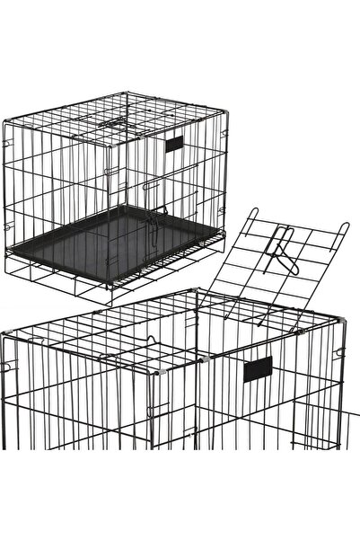 SERSIMO Cușcă pentru animale de companie, 2 uși, pliabilă din metal, L, neagră, 60x50x42 cm