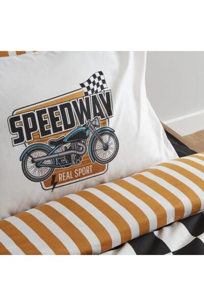 AC BOX Home Young Speed ​​Way %100 Cotton Single Fitted Duvet Cover Set Ac Box 861931