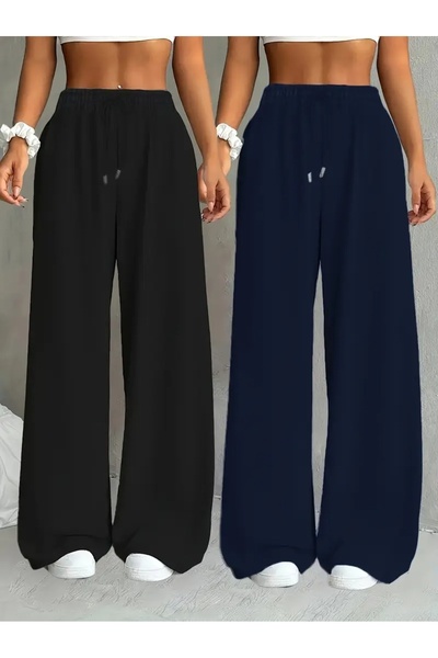 yx yustex sport Şardonlu Kadın Eşofman Altı Siyah LACİVERT Baggy Büyük Beden ...