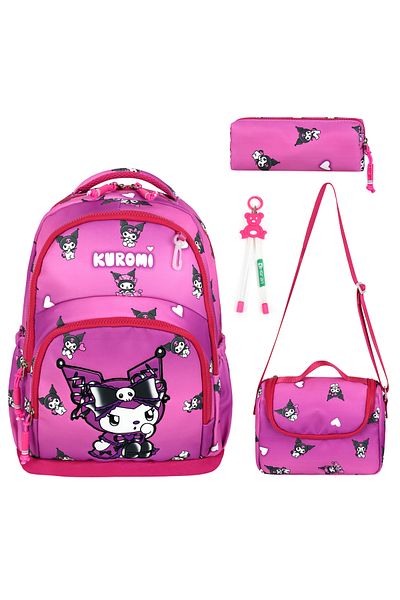 BGT BEGATİ Kuromi Patterned Triple Children's Primary School Bag (Bag.Thermal Nutrition.Pencil Holder)