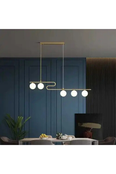 LED CONCEPT Chandelier with lampshades, golden, linear, 100x12x75cm, bulb type 5xG9